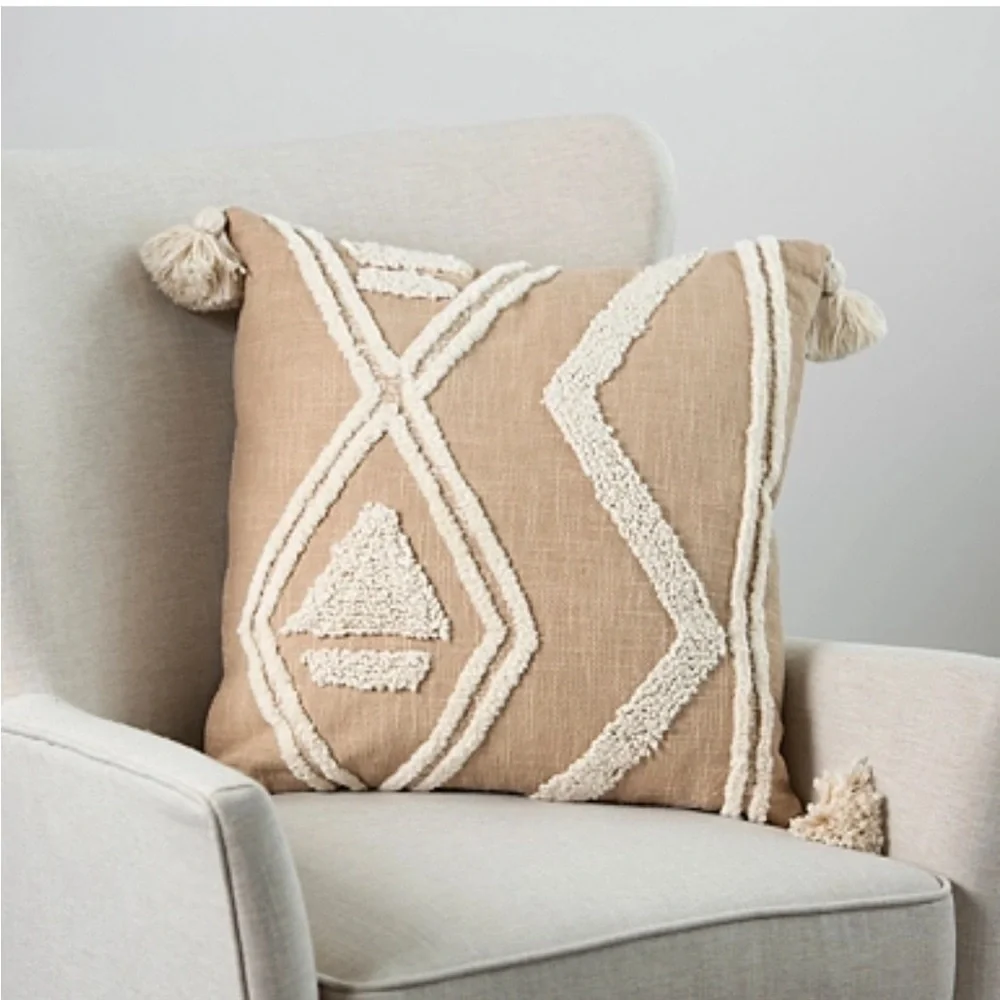 Kirklands Modern Geometric Embroidered Tassel Throw‎ Pillow